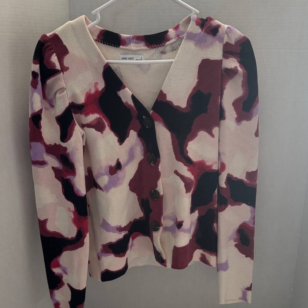 Nine West Women's Abstract Pink and Black Button Down Shirt